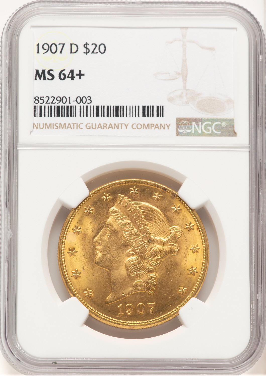 1907-D $20 Liberty Double Eagle NGC MS64+ (777426002)