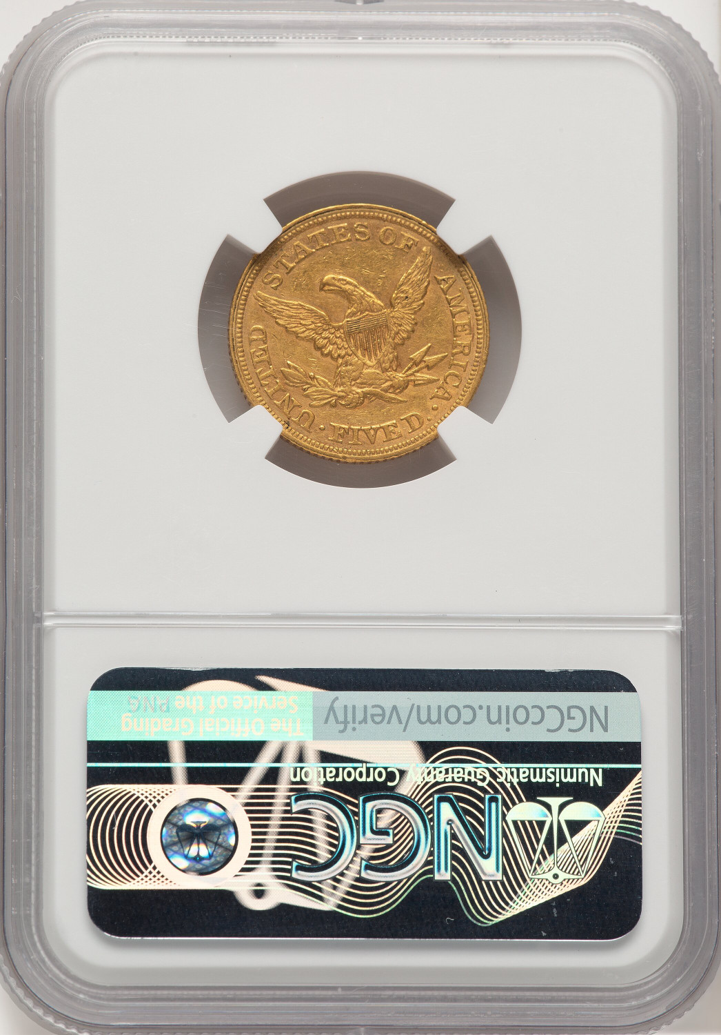 1865 $5 Liberty Half Eagle NGC AU55. Second image.