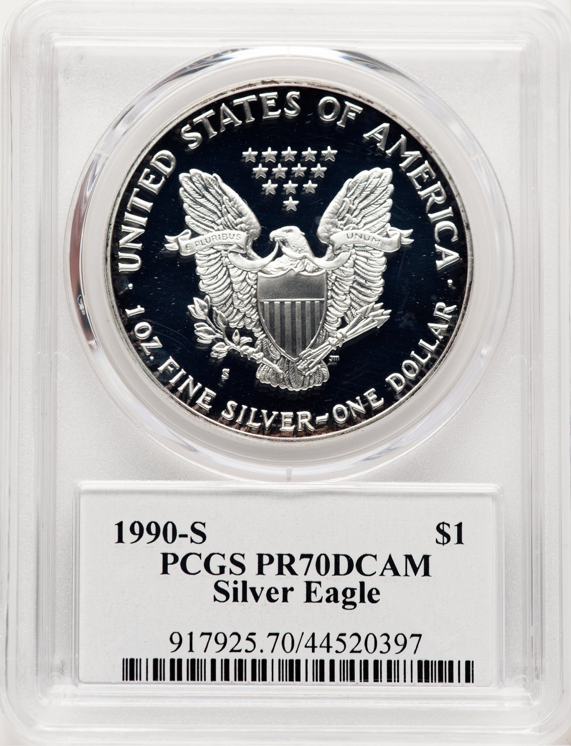 1990-S Proof Silver Eagle 1 oz David Hall PCGS PR70 - LCR Coin
