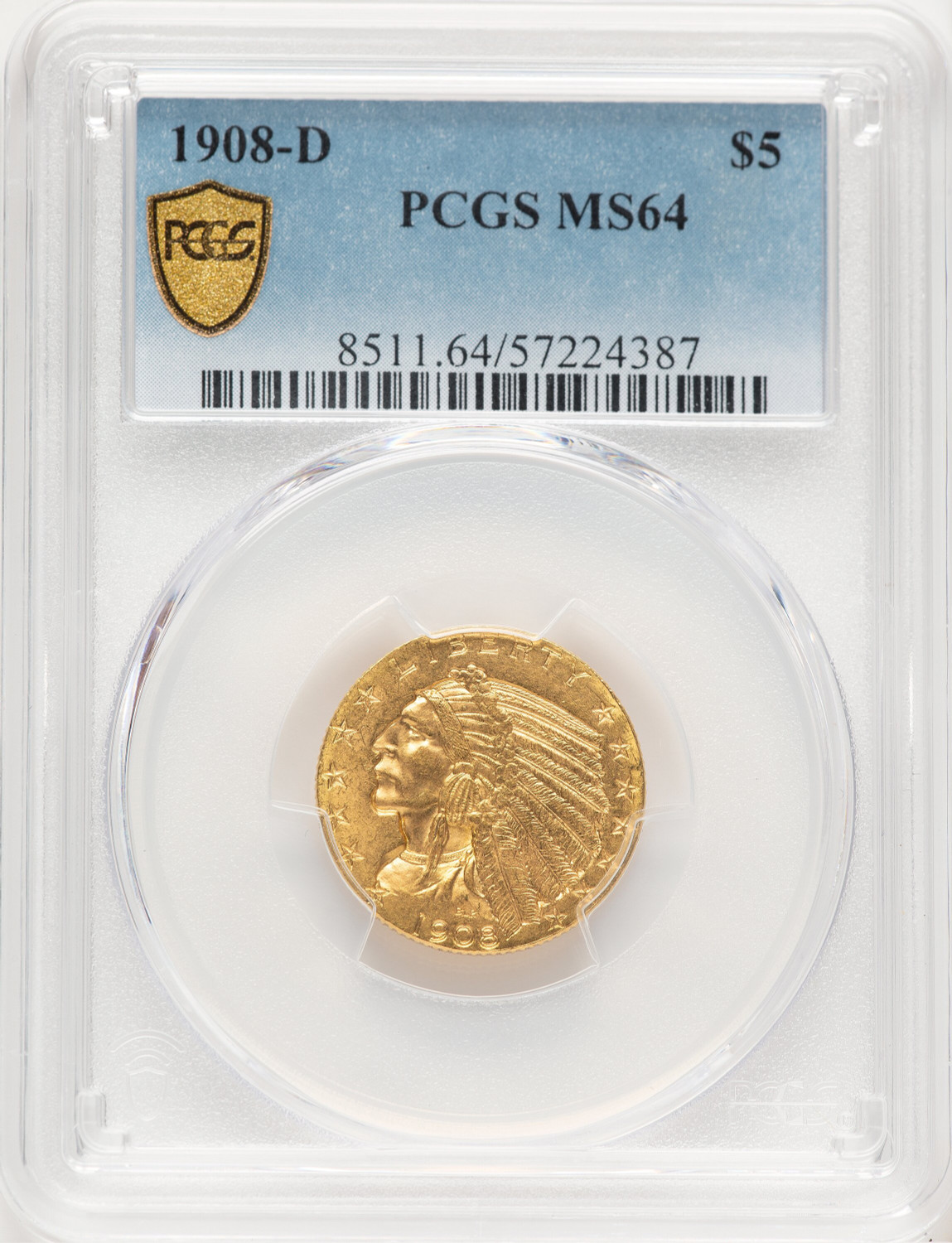 1908-D $5 Indian Half Eagle PCGS MS64 (521120007)