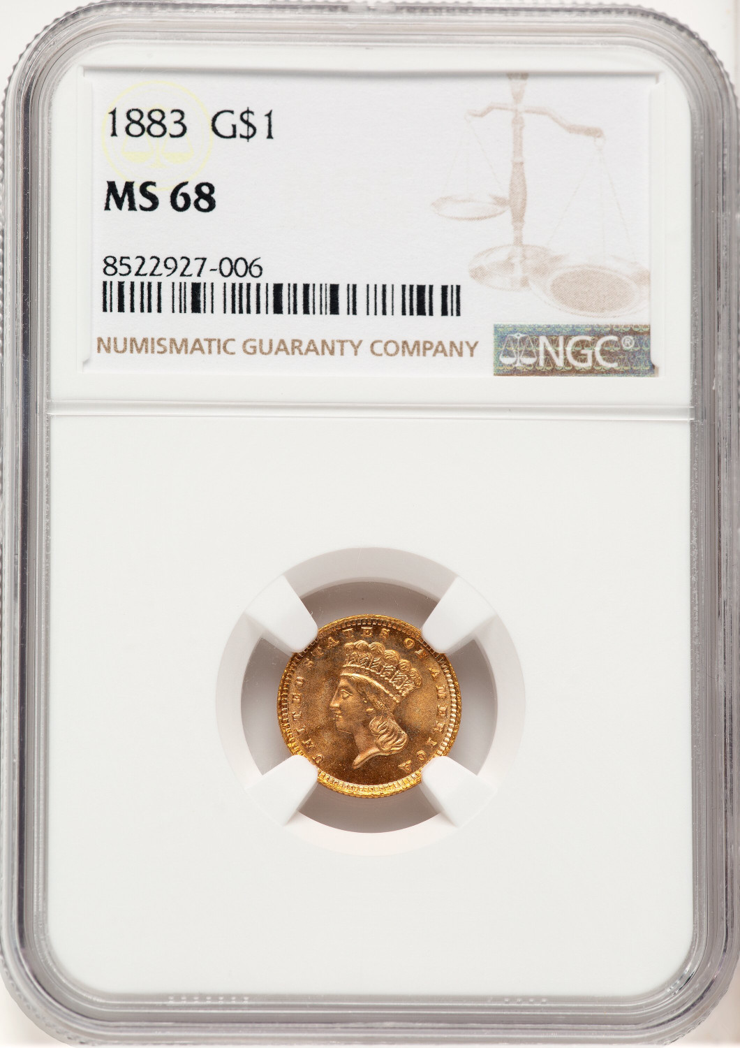 1883 G$1 Gold Dollar NGC MS68