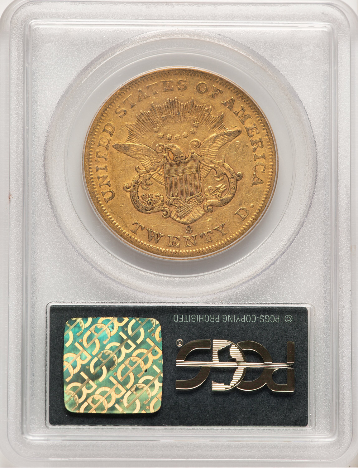 1855-S $20 CAC Liberty Double Eagle PCGS XF40. Second Image