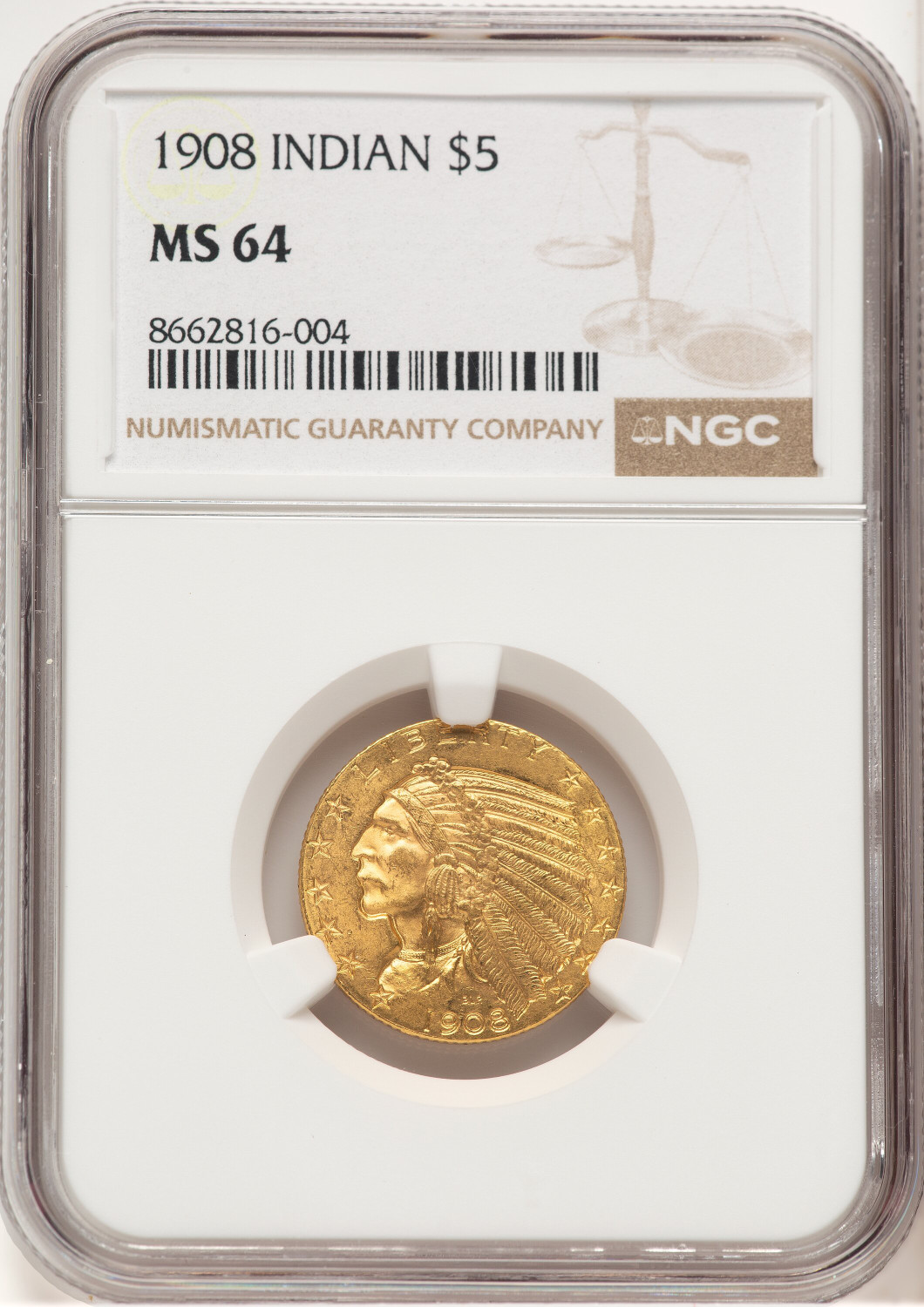 1908 $5 Indian Indian Half Eagle NGC MS64 (778971046)