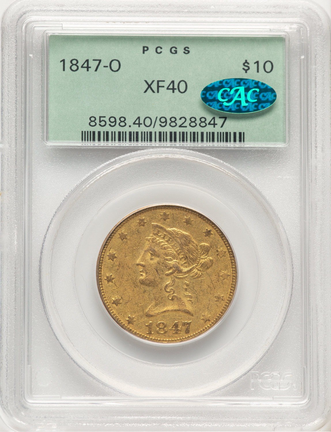 1847-O $10 CAC Liberty Eagle PCGS XF40 (779247014)
