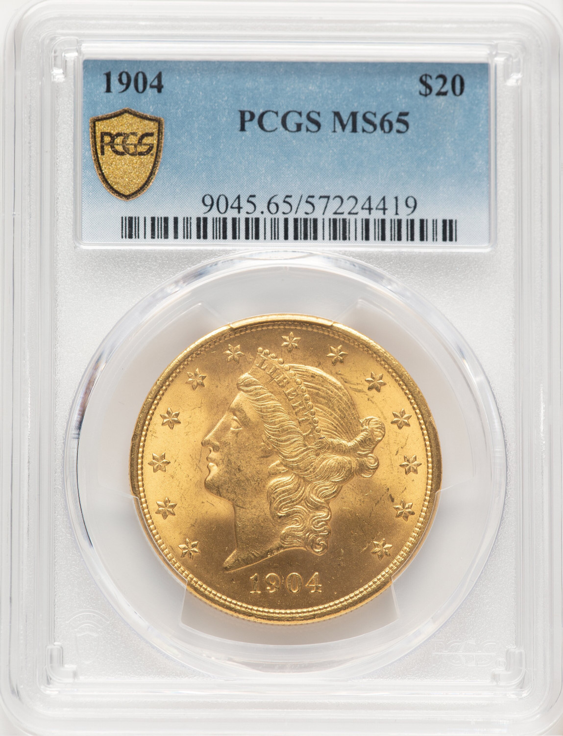 1904 $20 Liberty Brown Label Liberty Double Eagle PCGS MS65