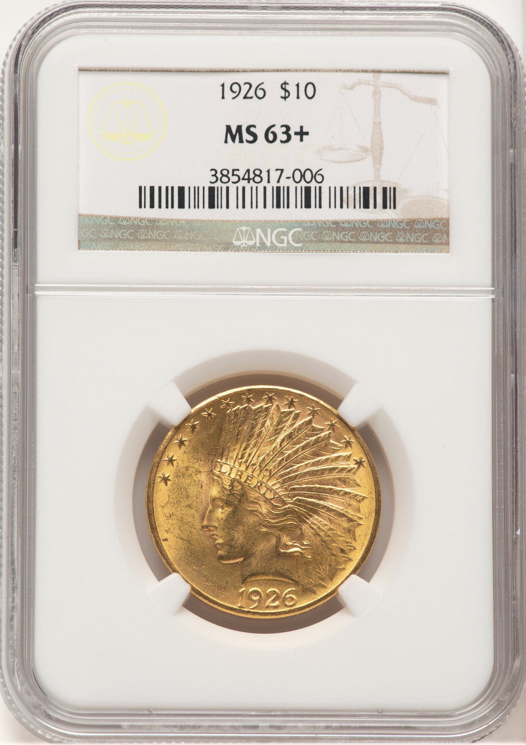 1926 $10 Indian Eagle NGC MS63+