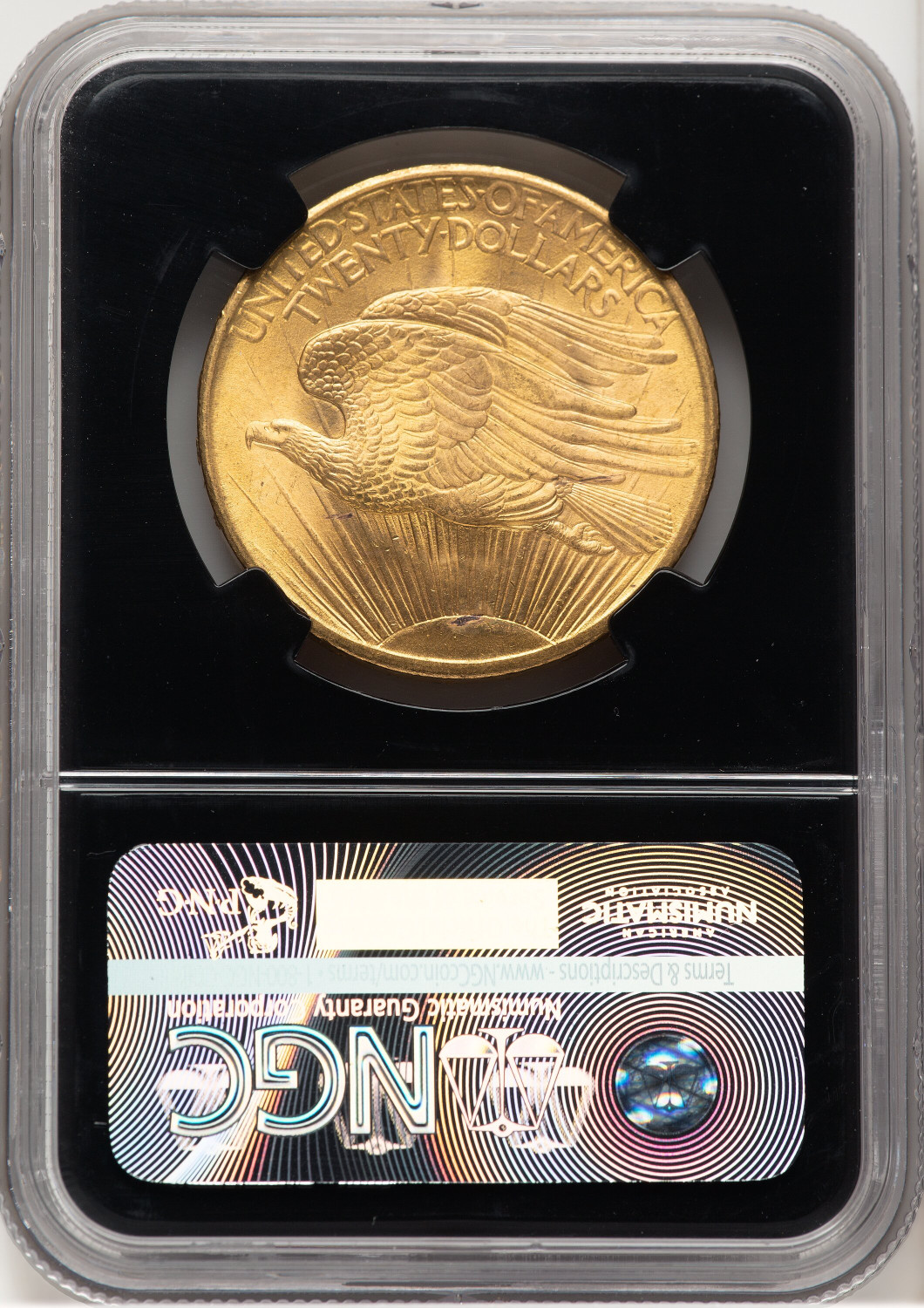 1908 $20 NO MOTTO Saint-Gaudens Double Eagle NGC MS66. Second Image