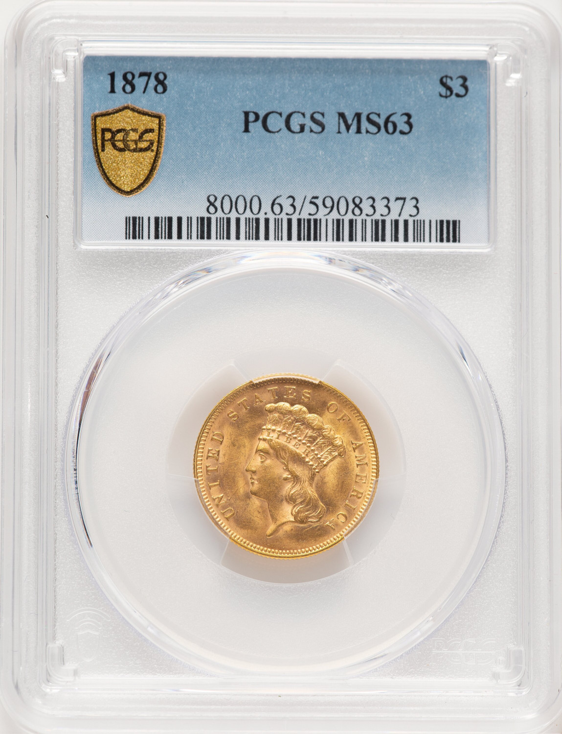 1878 $3 Three Dollar Gold Pieces PCGS MS63 (778352003)