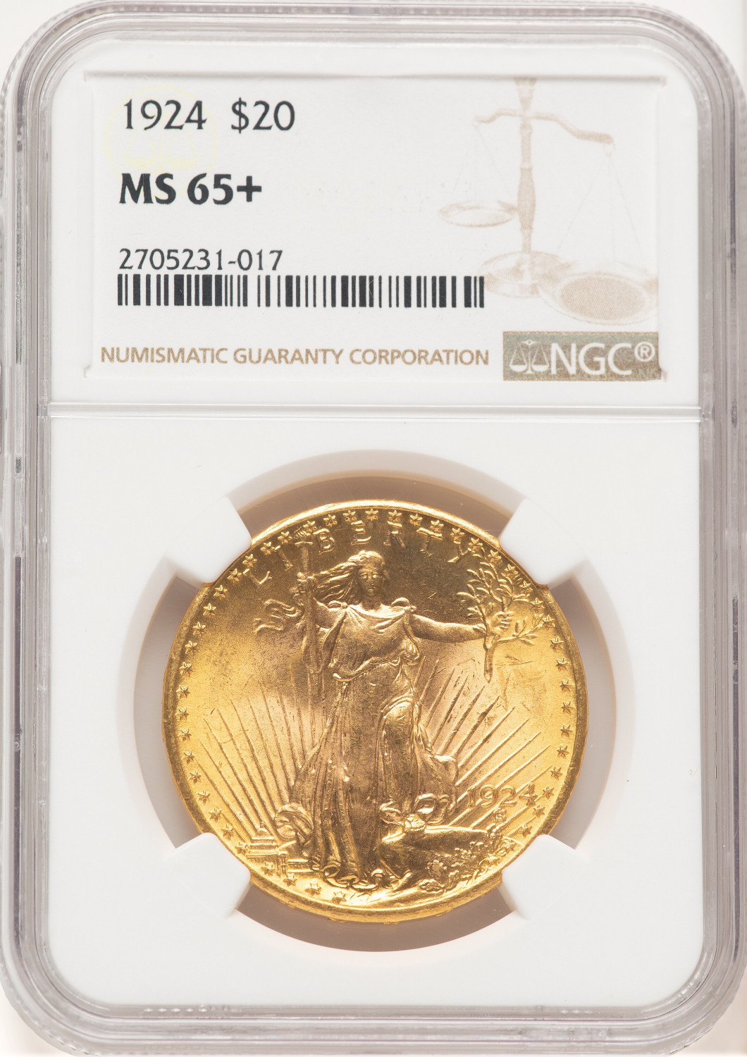 1924 $20 Saint Saint-Gaudens Double Eagle NGC MS65+ (778531031)