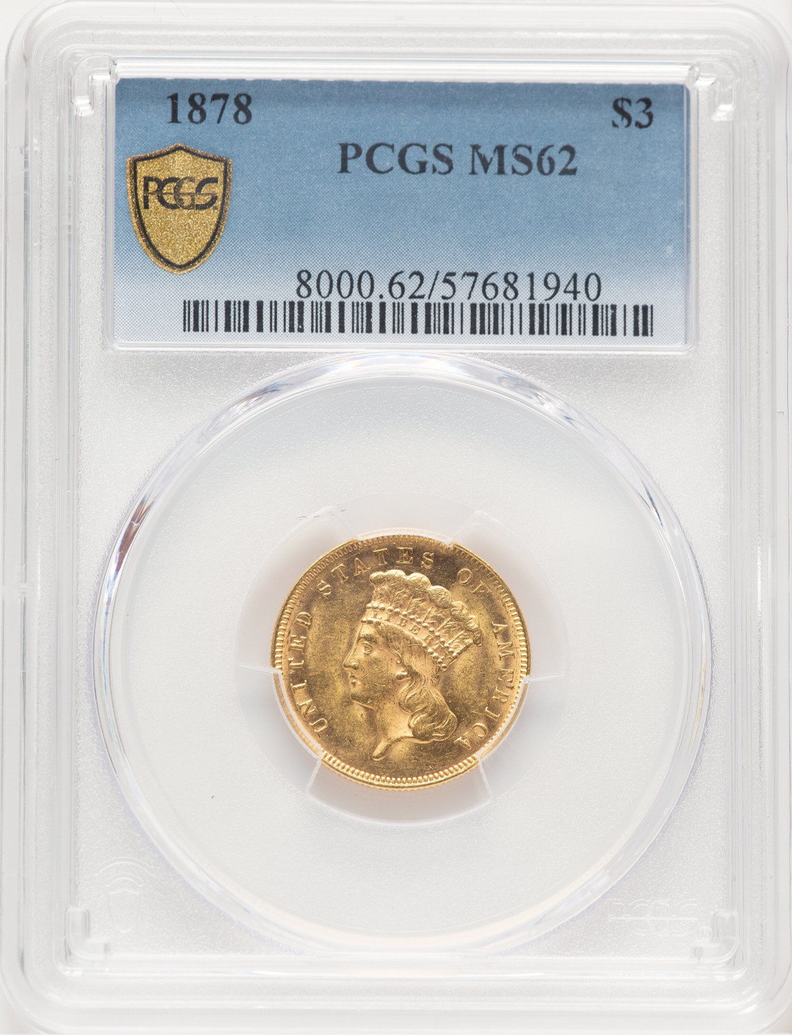1878 $3 Three Dollar Gold Pieces PCGS MS62 (779570002)