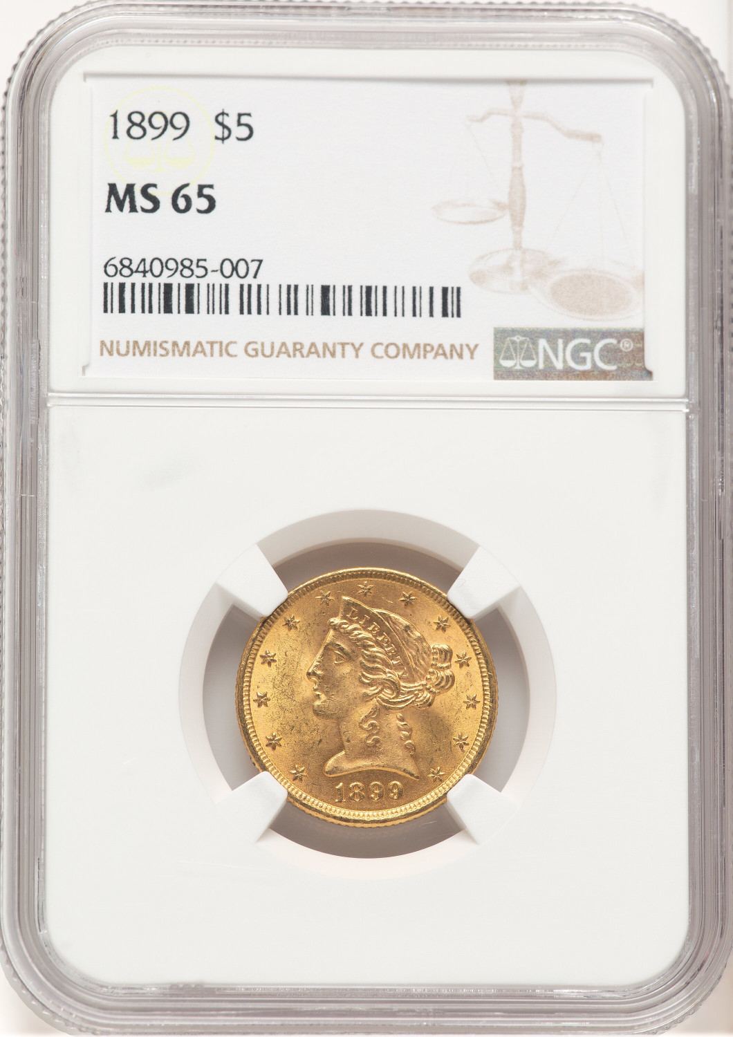 1899 $5 Liberty Half Eagle NGC MS65 (779570005)