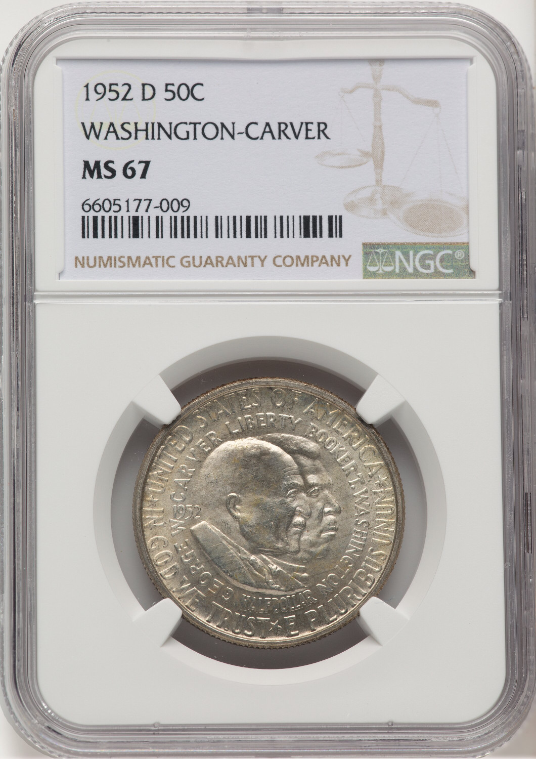 1952-D 50C Washington-Carver Commemorative Silver NGC MS67