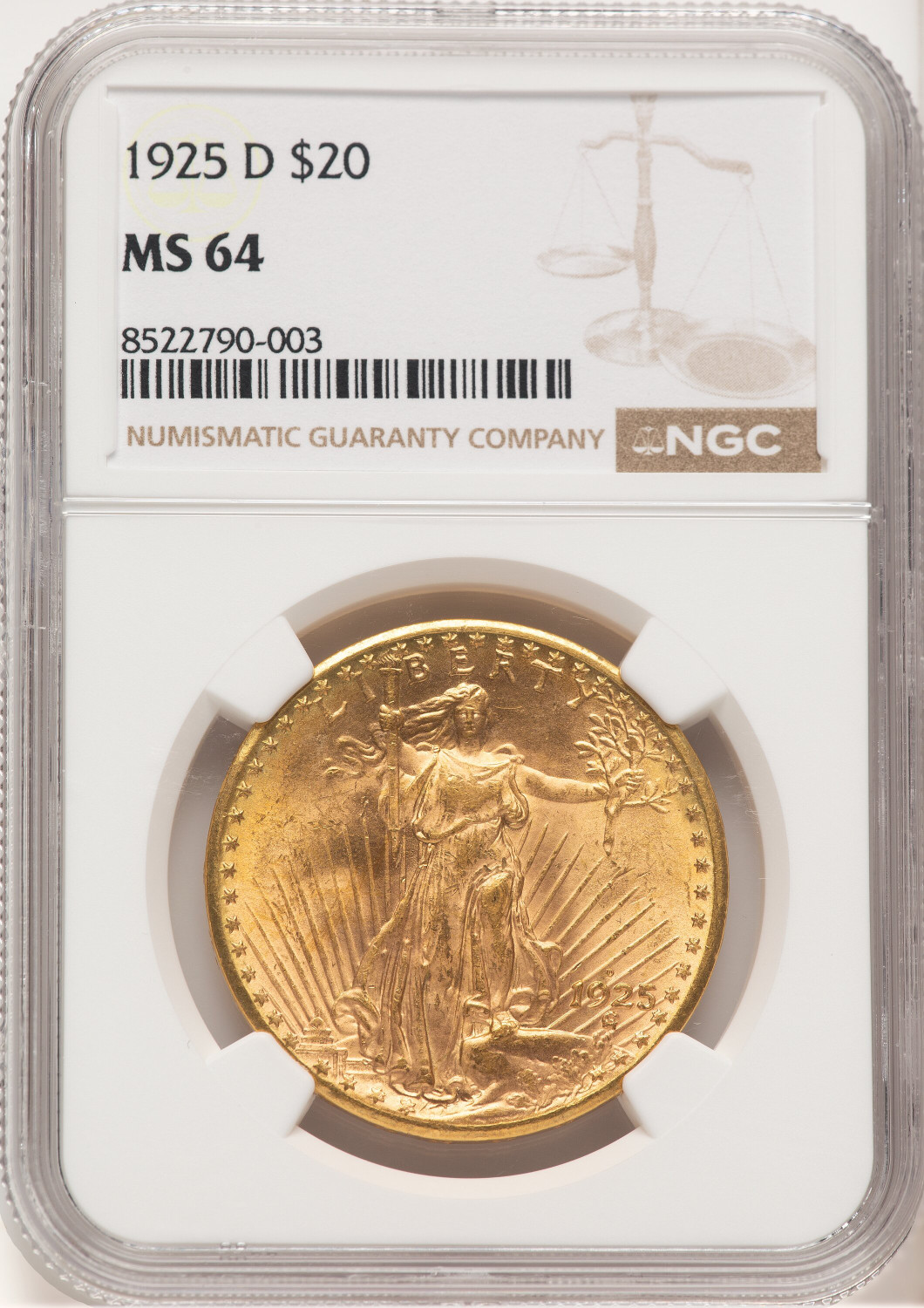 1925-D $20 Saint-Gaudens Double Eagle NGC MS64 (776350013)
