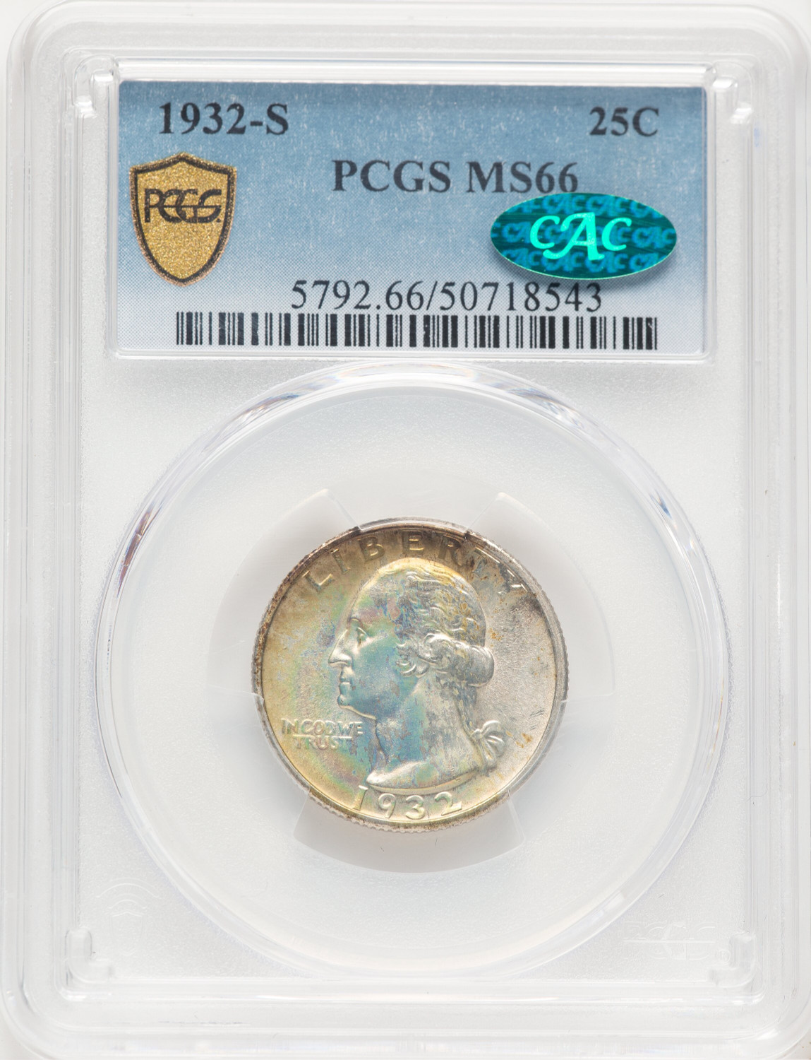 1932-S 25C CAC Washington Quarter PCGS MS66