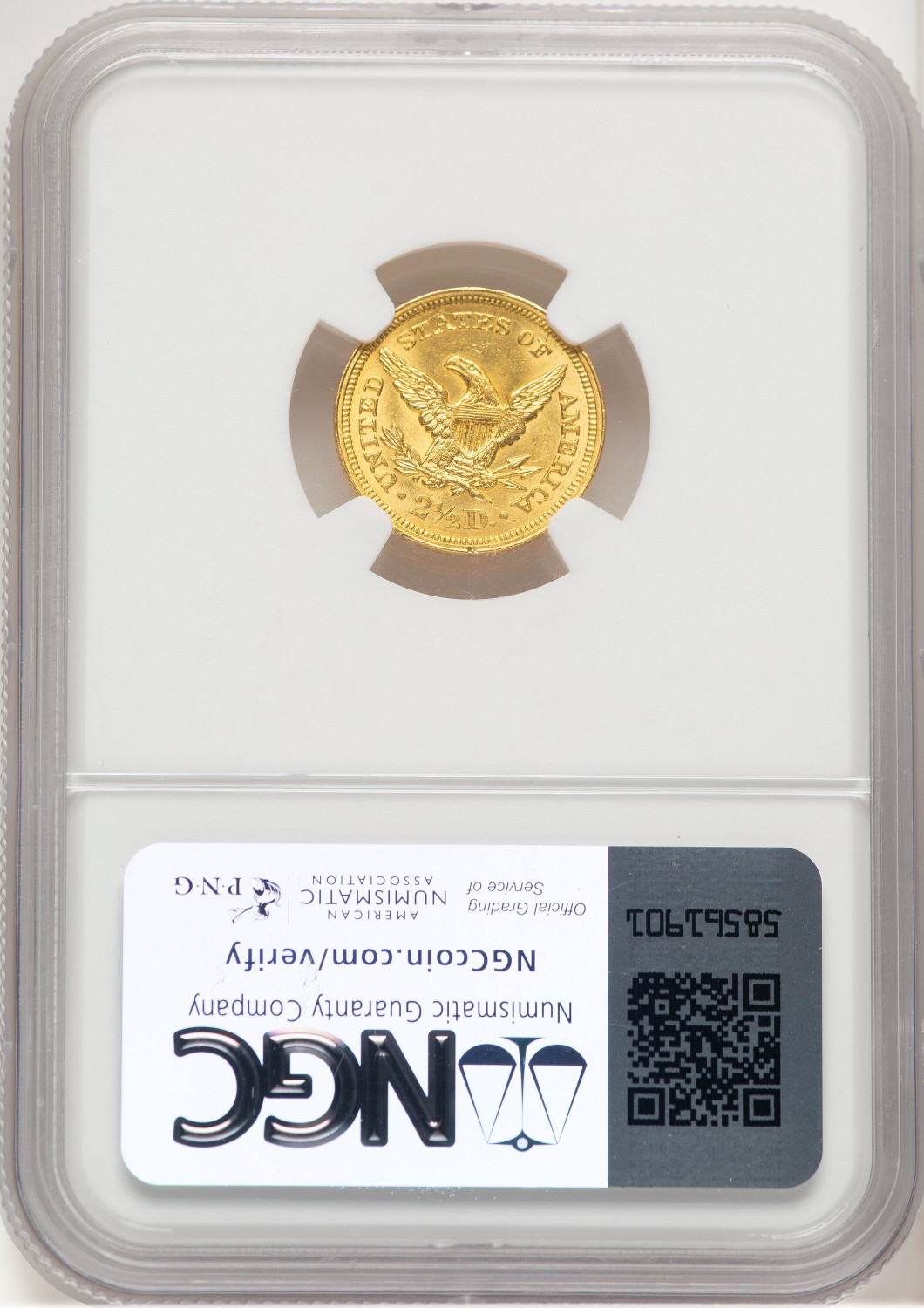 1850 $2.50 Liberty Quarter Eagle NGC MS64+. Second Image
