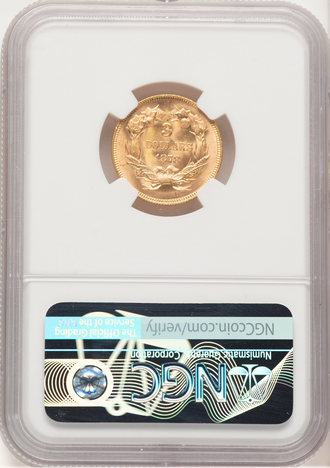 1878 $3 Three Dollar Gold Pieces NGC MS66+. Second Image