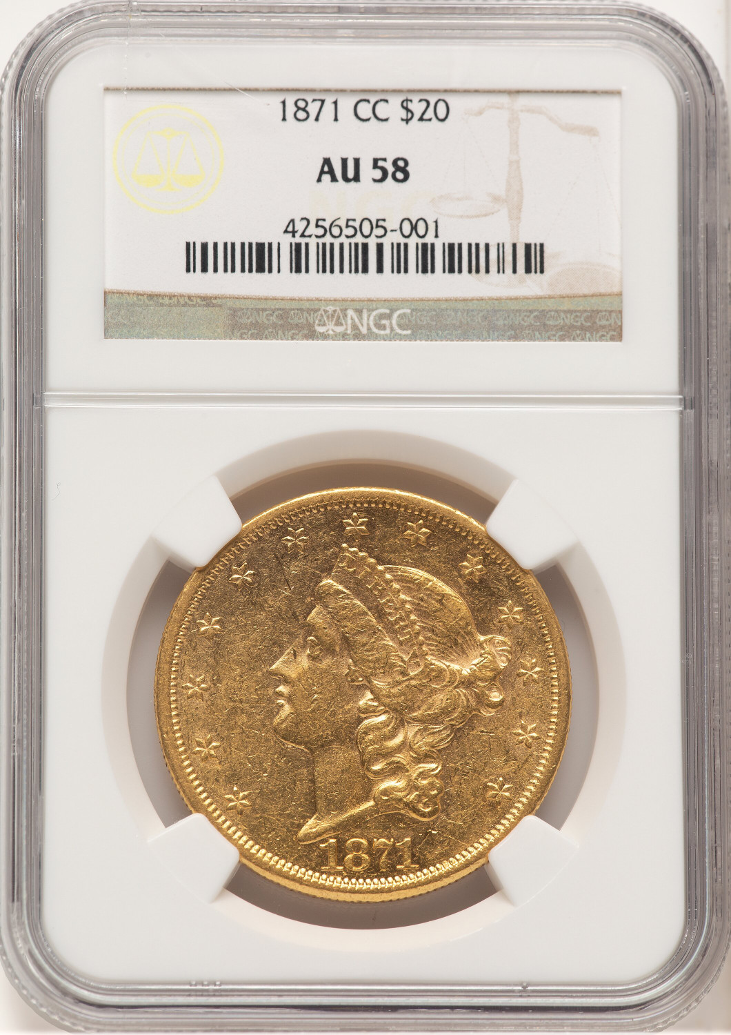 1871-CC $20 Liberty Double Eagle NGC AU58