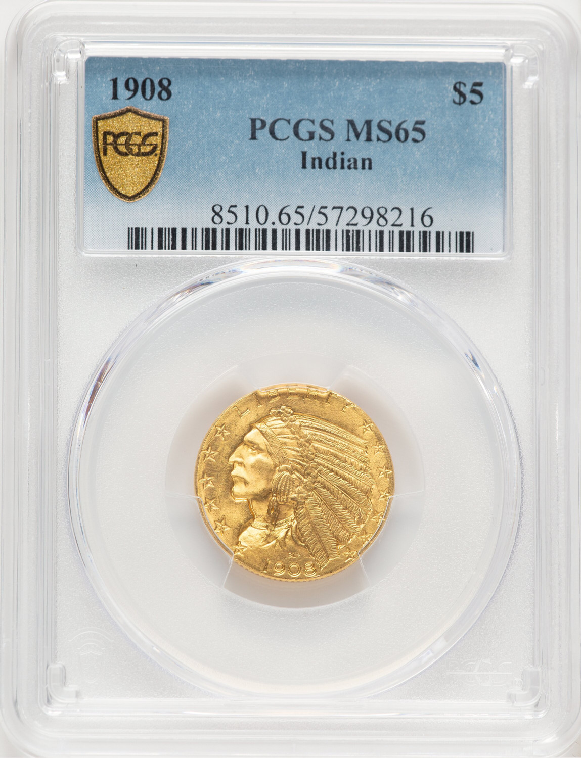 1908 $5 Indian Indian Half Eagle PCGS MS65 (779659002)