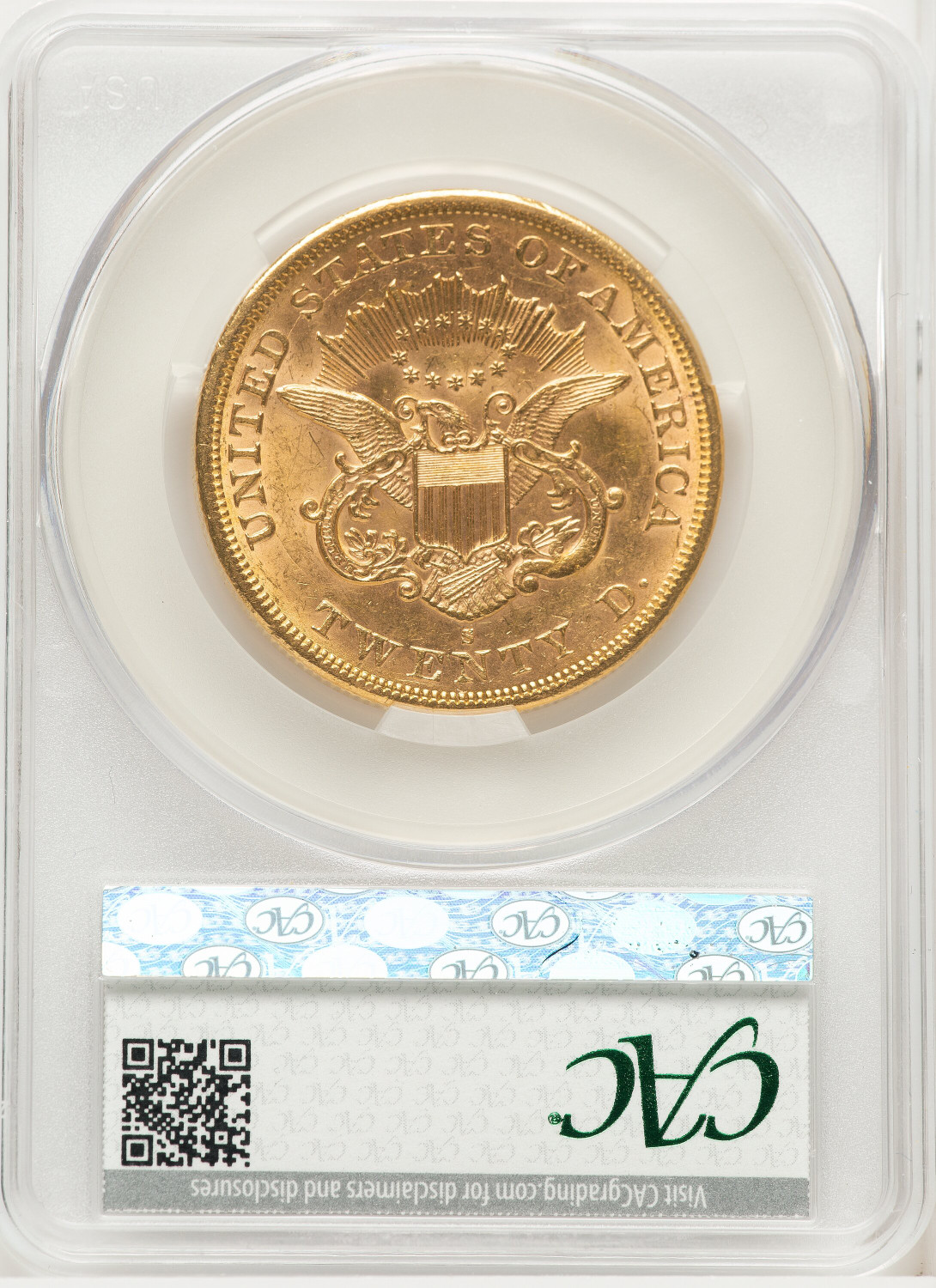 1864-S $20 Liberty Double Eagle CACG AU58. Second Image