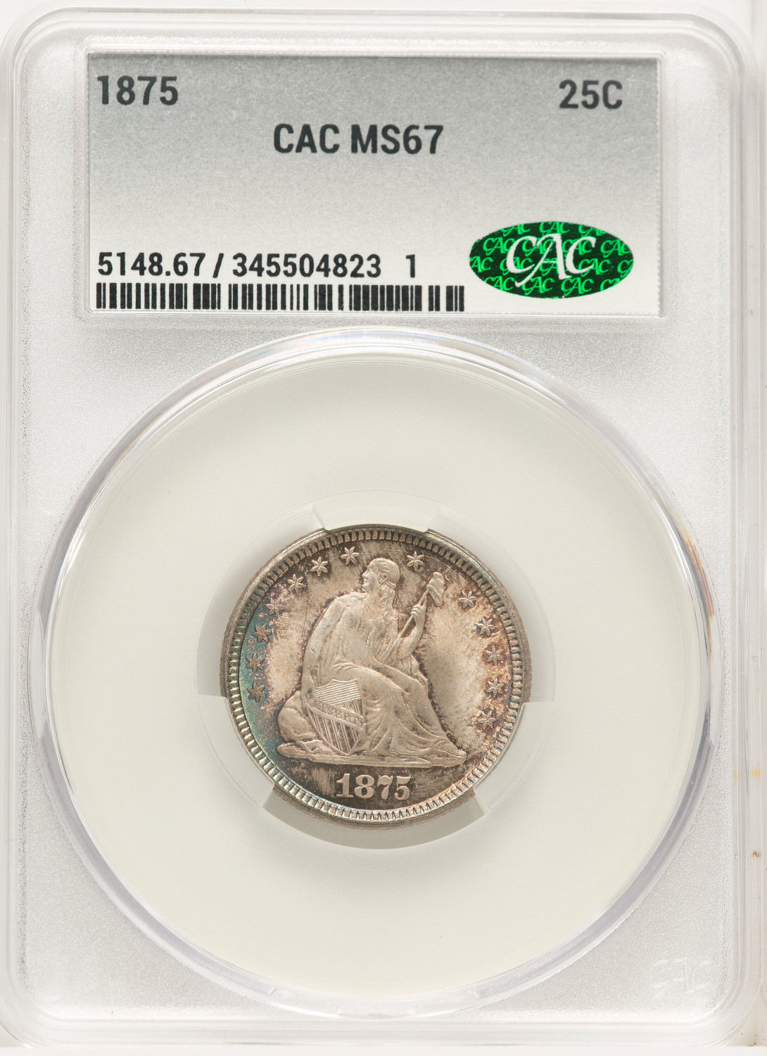 1875 25C Seated Quarter CACG MS67