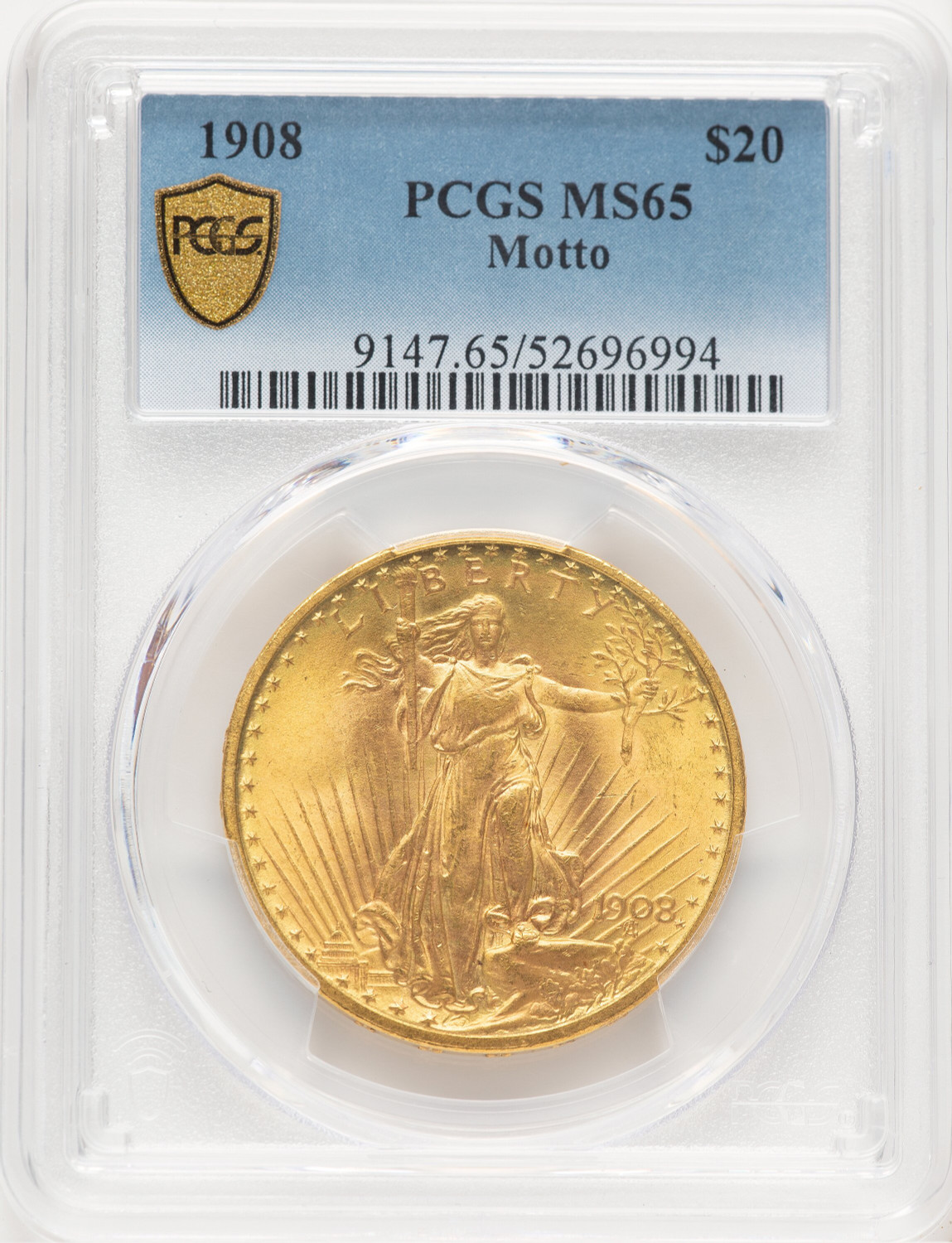 1908 $20 MOTTO Saint-Gaudens Double Eagle PCGS MS65 (776350023)