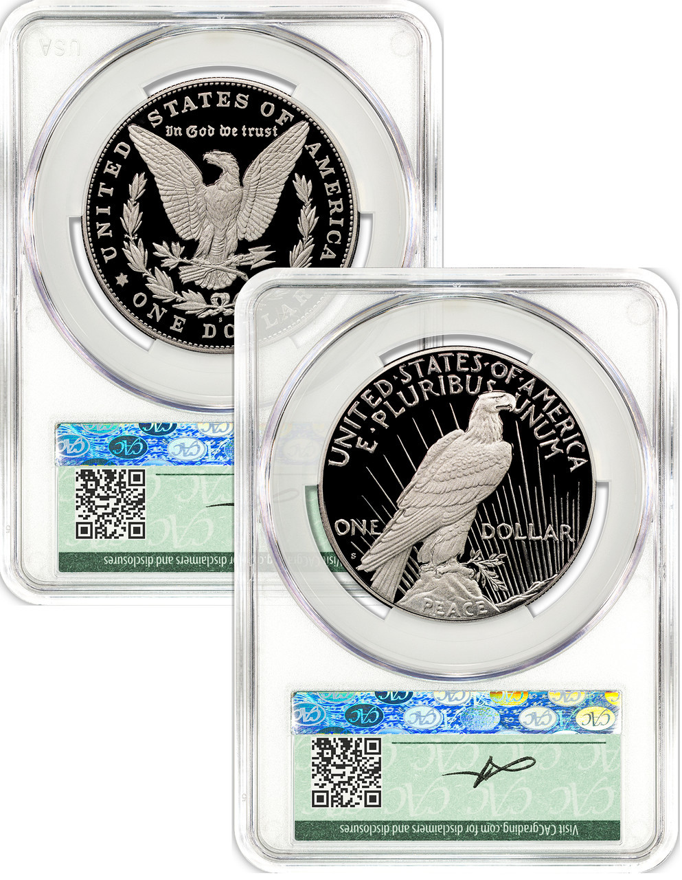 2025-S Morgan and Peace Silver Dollar 2pc Set AD CAC PR70 Founders