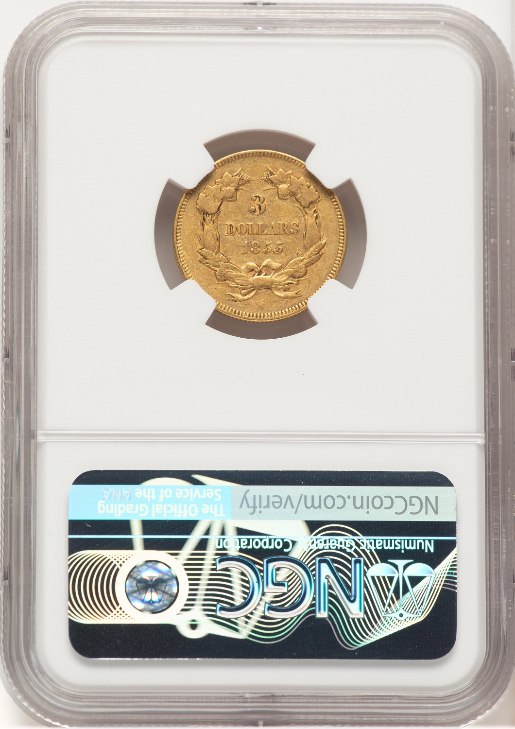 1855 $3 Three Dollar Gold Pieces NGC XF45 (779299015). Second Image
