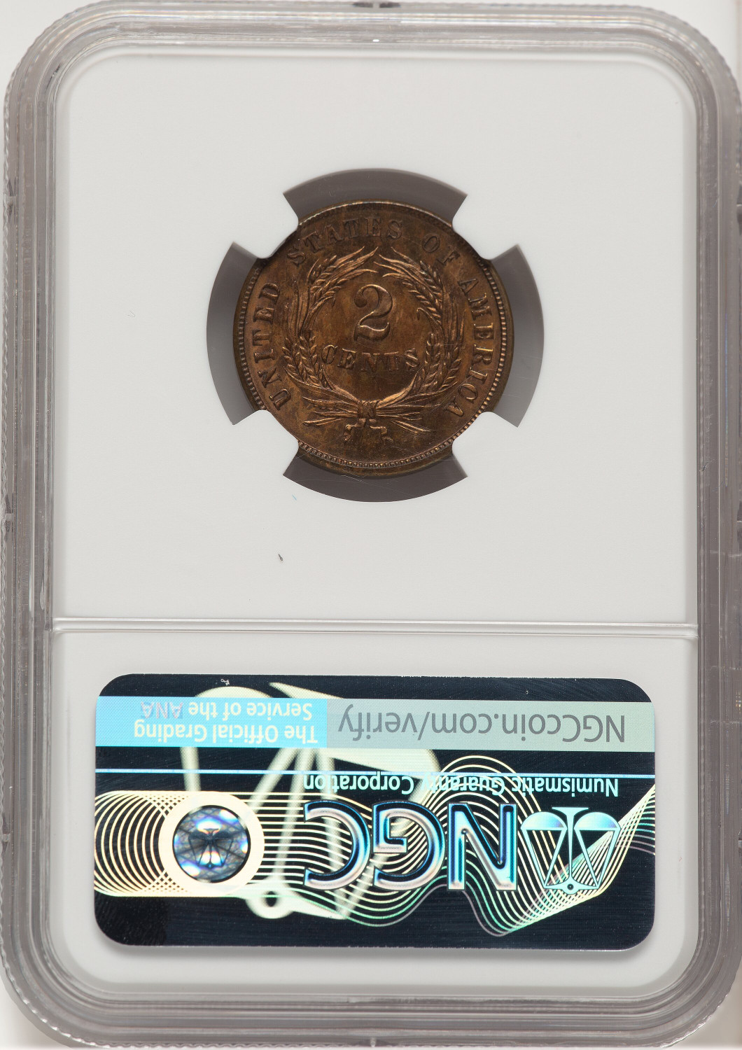 1864 Small Motto RB Two Cent Pieces NGC MS64. Second image.