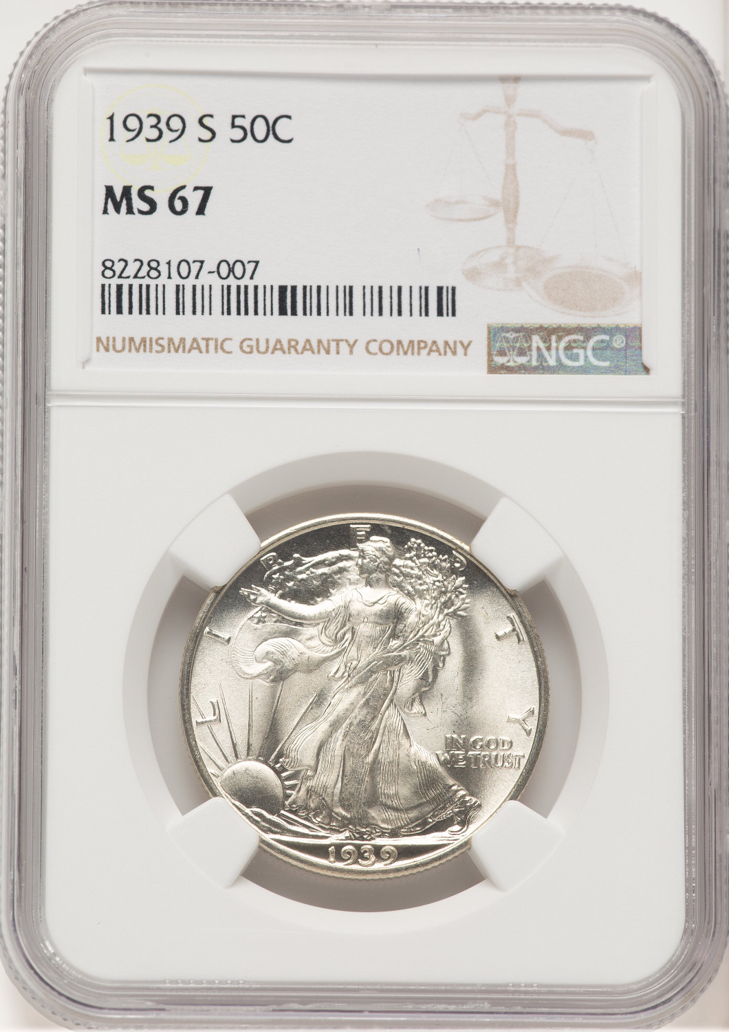 1939-S 50C Walking Liberty Half Dollar NGC MS67