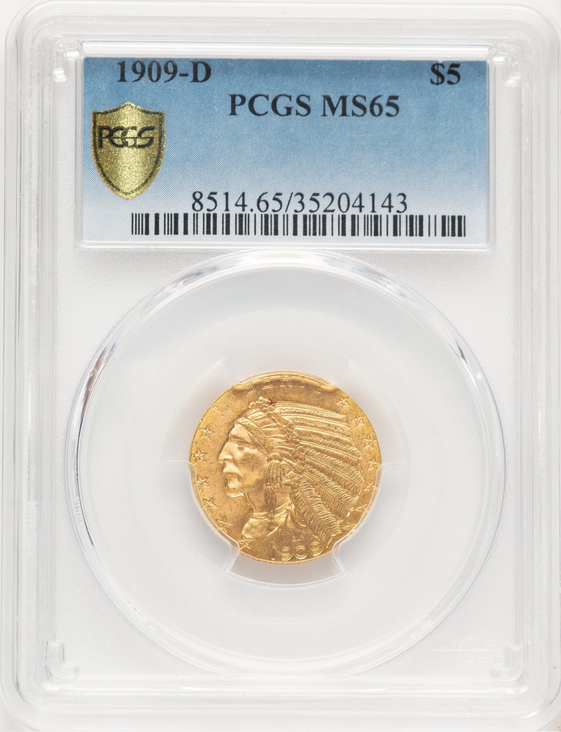 1909-D $5 Indian Half Eagle PCGS MS65 (778913001)