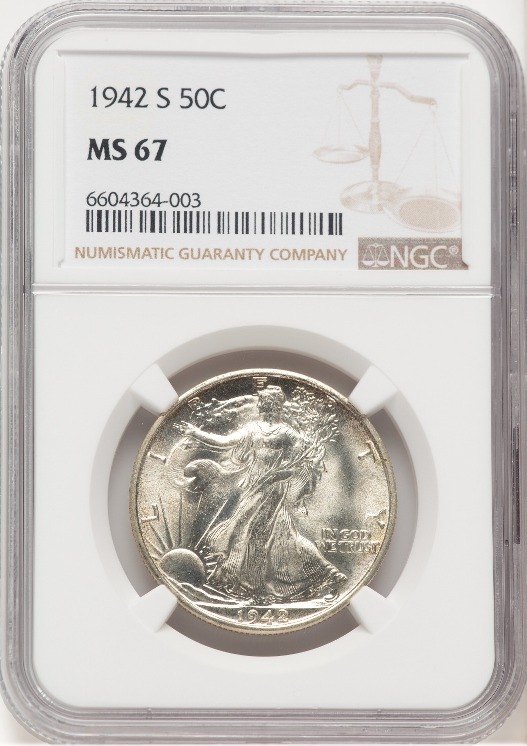 1942-S 50C Walking Liberty Half Dollar NGC MS67 (778782001)