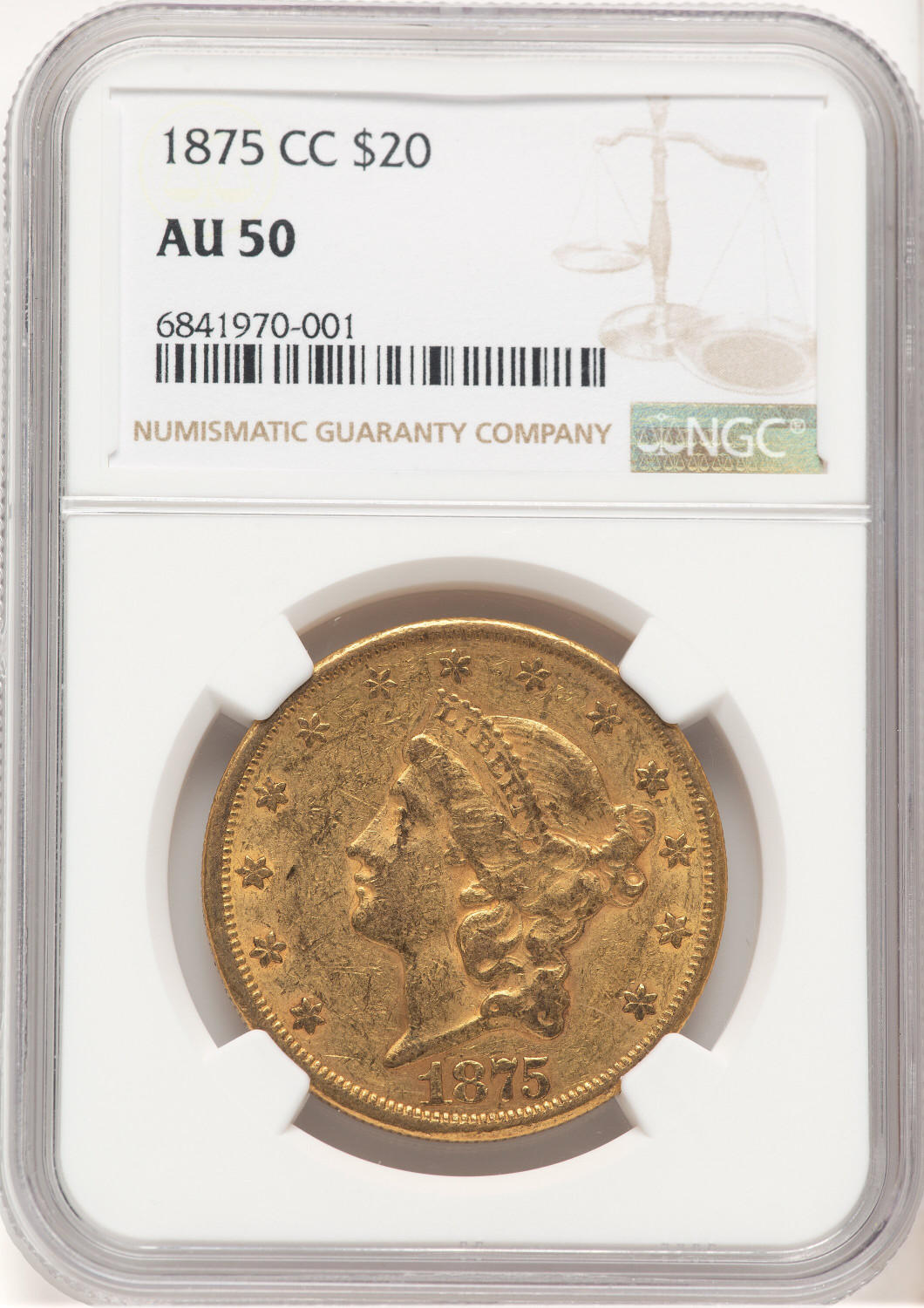 1875-CC $20 Liberty Double Eagle NGC AU50