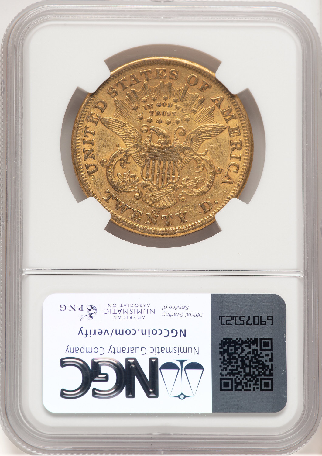1875-CC $20 Liberty Double Eagle NGC AU50. Second Image