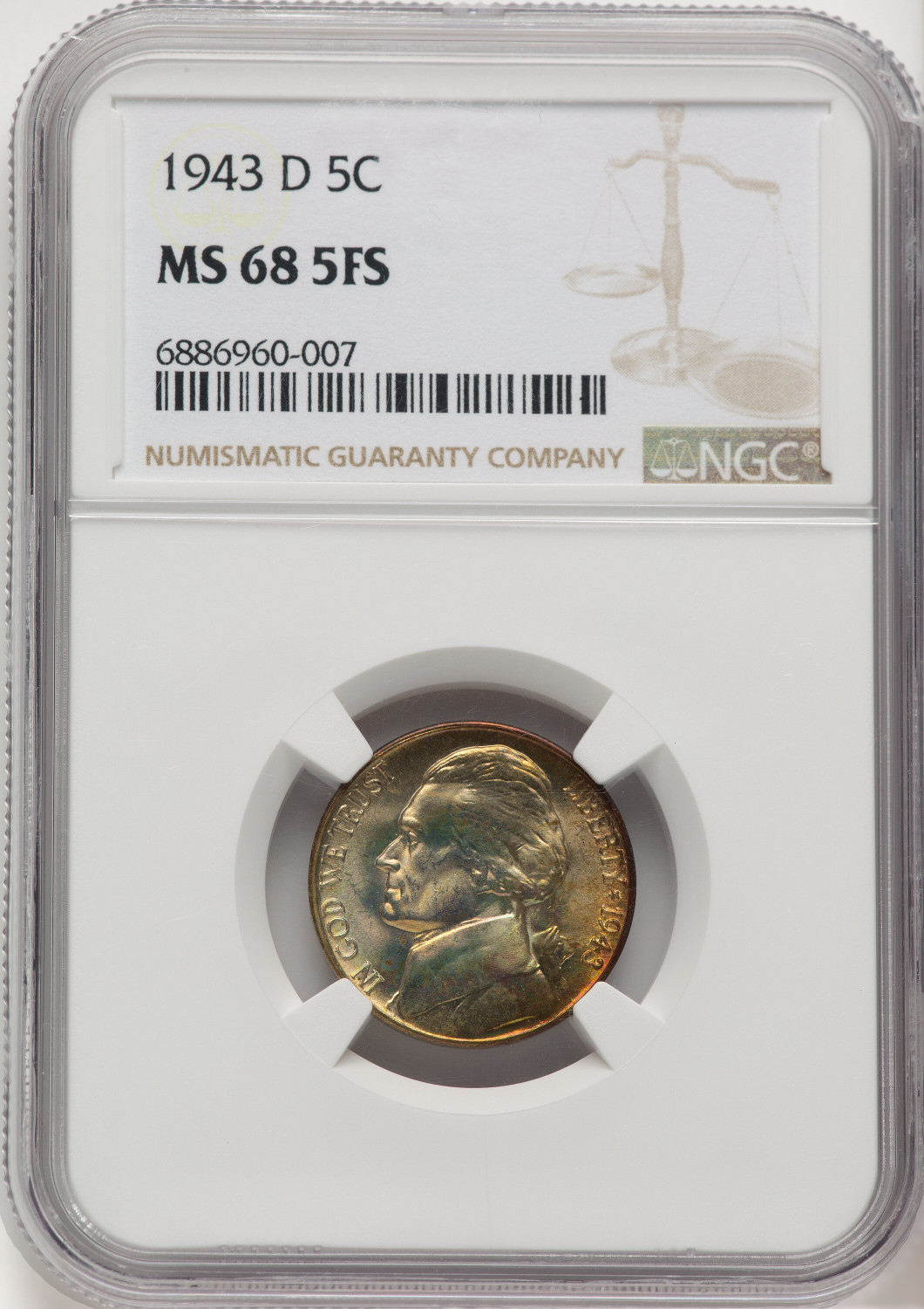 1943-D 5C FS Jefferson Nickel NGC MS68