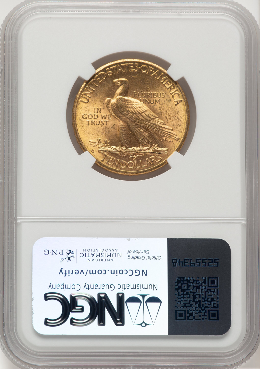 1910-D $10 Indian Eagle NGC MS62 (777411017). Second Image
