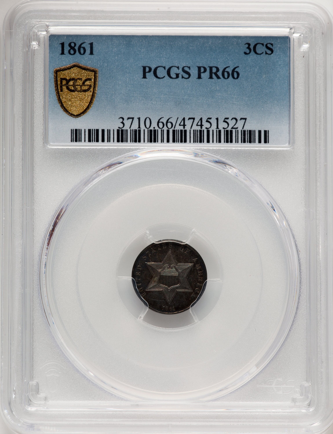 1861 3CS Proof Three Cent Silver PCGS PR66