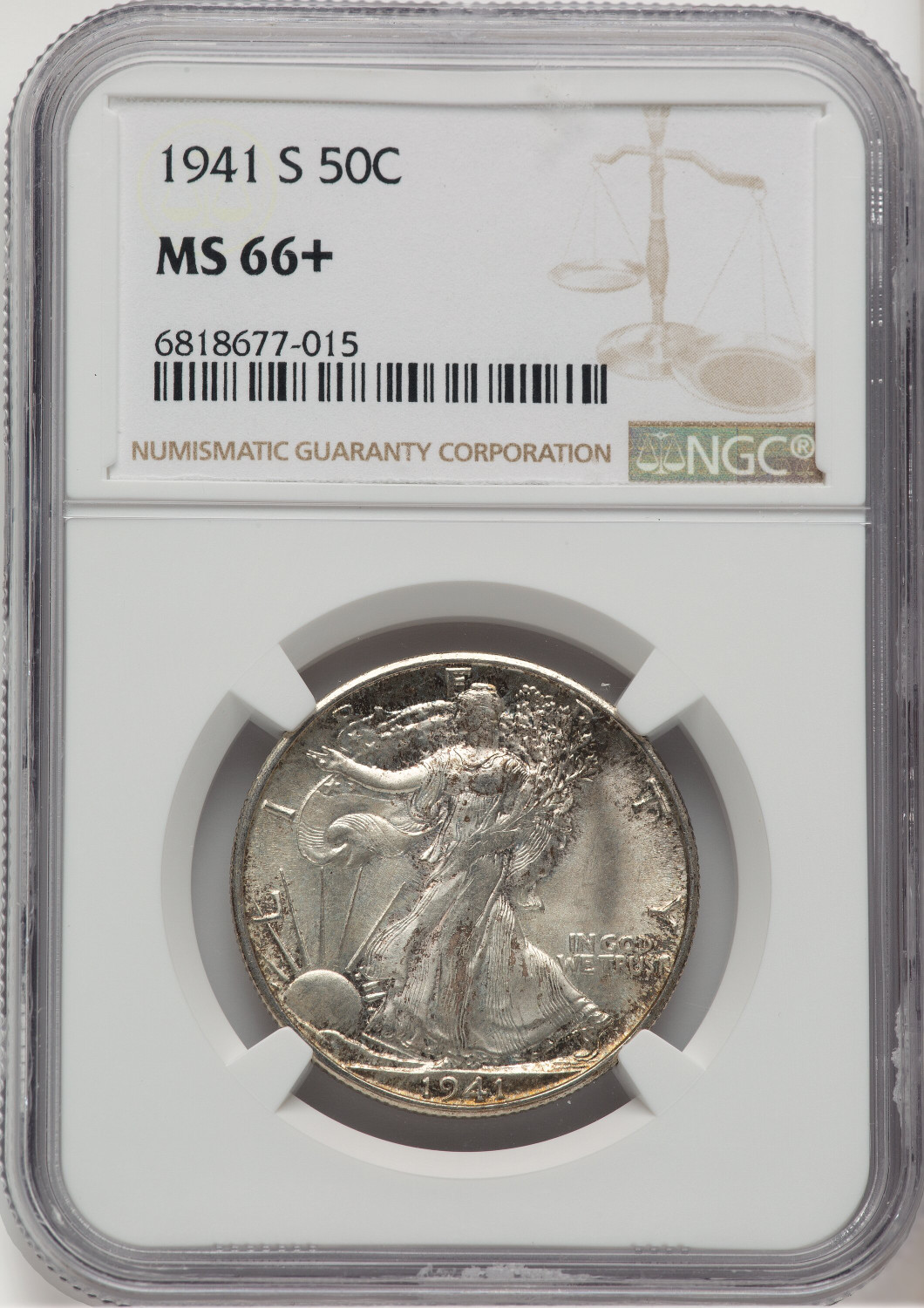 1941-S 50C Walking Liberty Half Dollar NGC MS66+ (777605006)