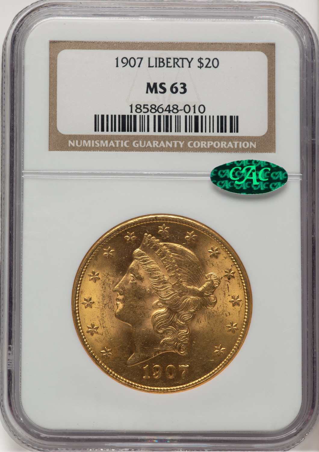 1907 $20 Liberty CAC Liberty Double Eagle NGC MS63 (777633023)