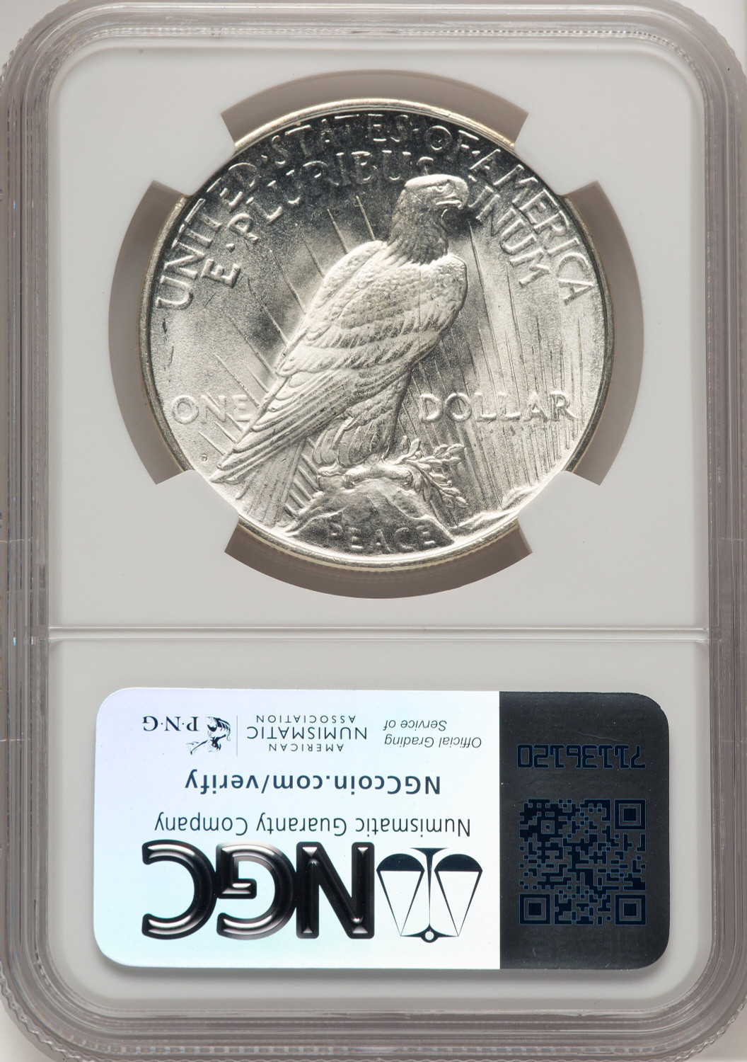 1922-D Peace Dollar NGC MS66 (777831003). Second image.