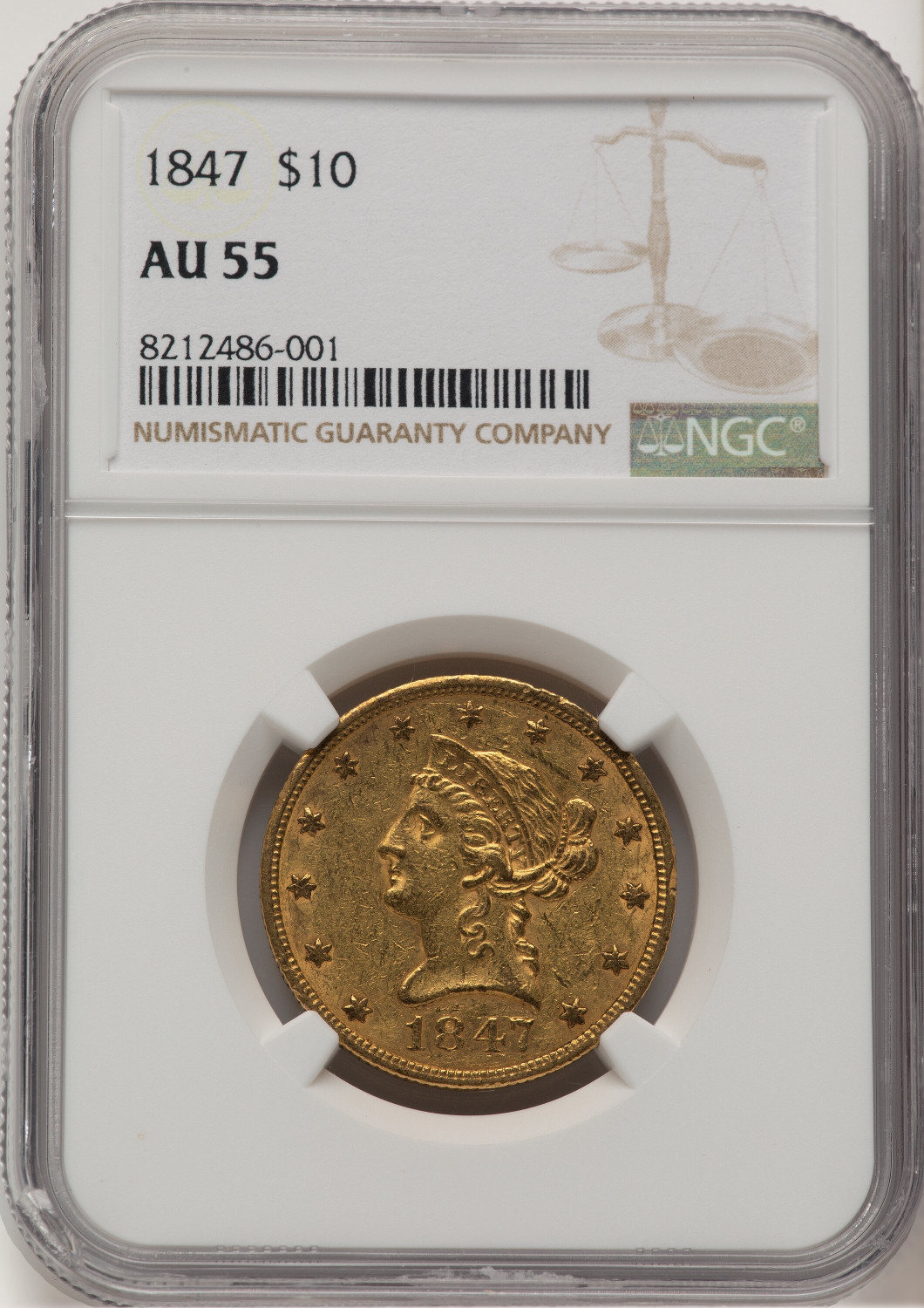 1847 $10 Liberty Eagle NGC AU55