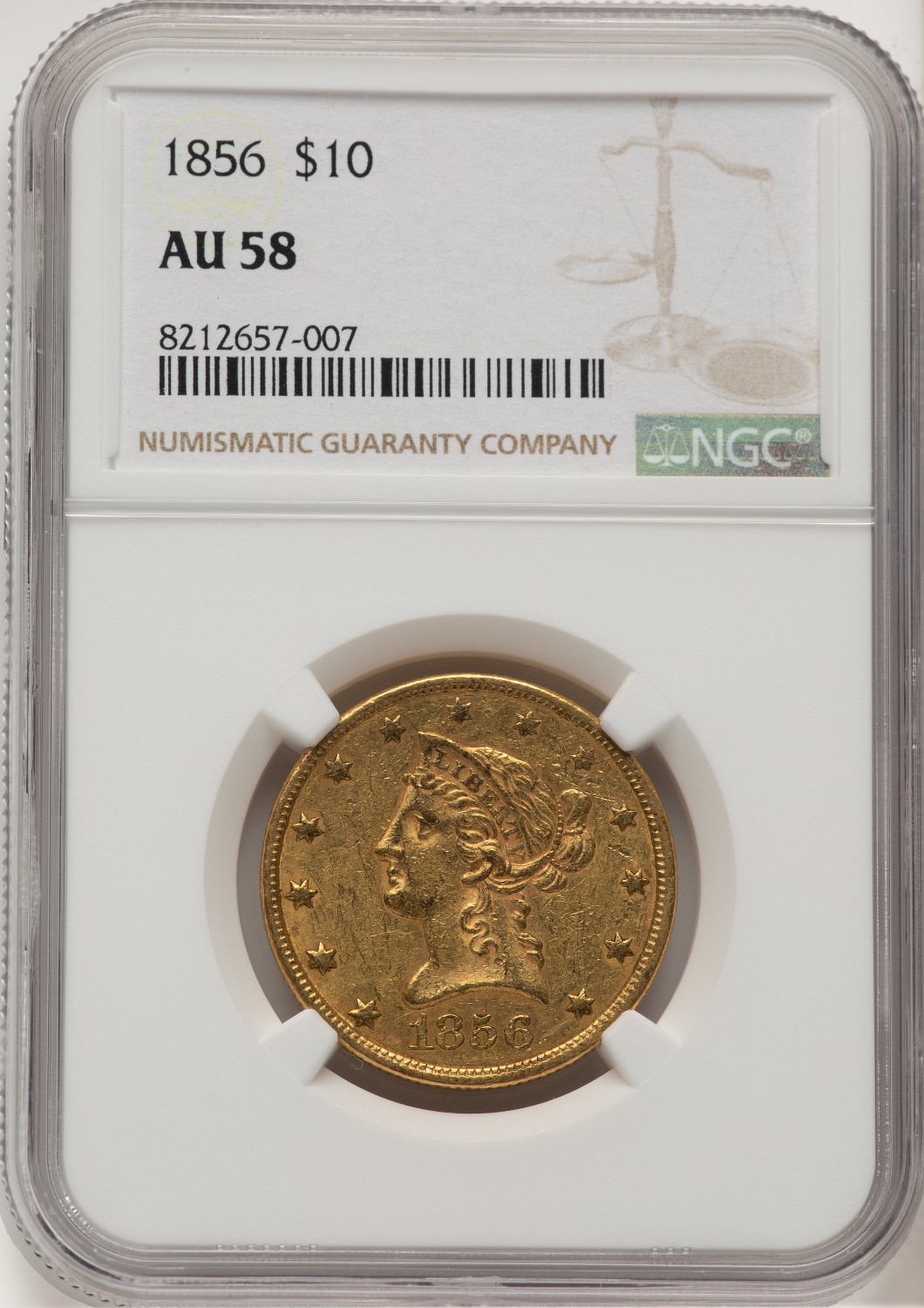 1856 $10 Liberty Eagle NGC AU58