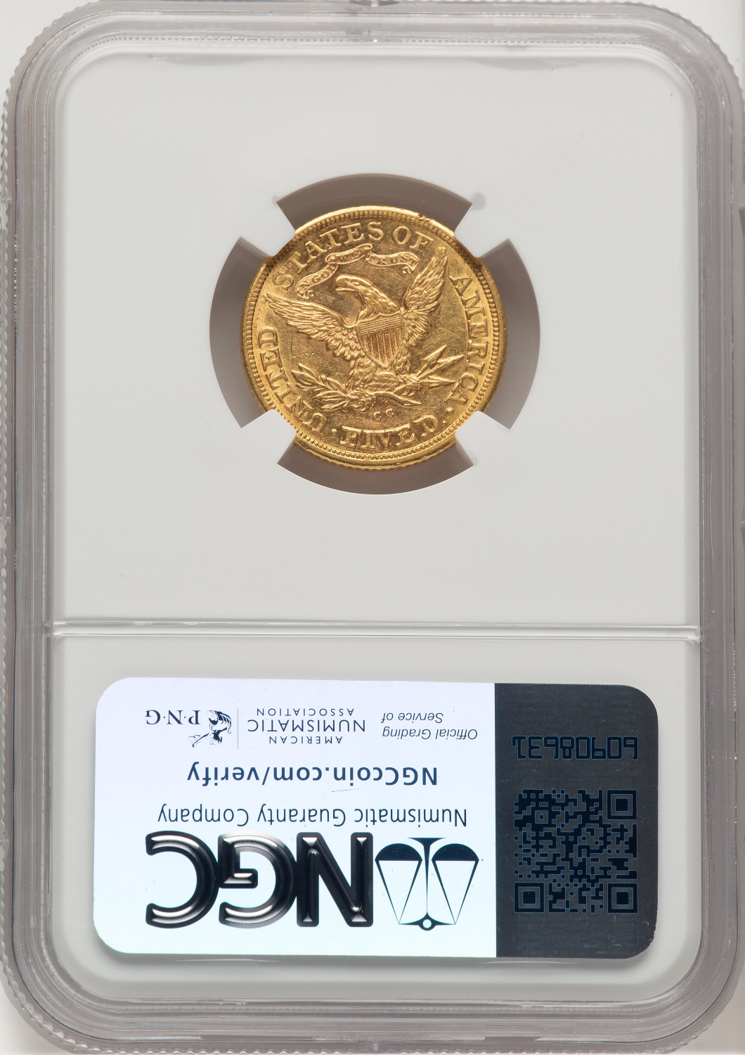 1880-CC $5 Liberty Half Eagle NGC AU58. Second Image