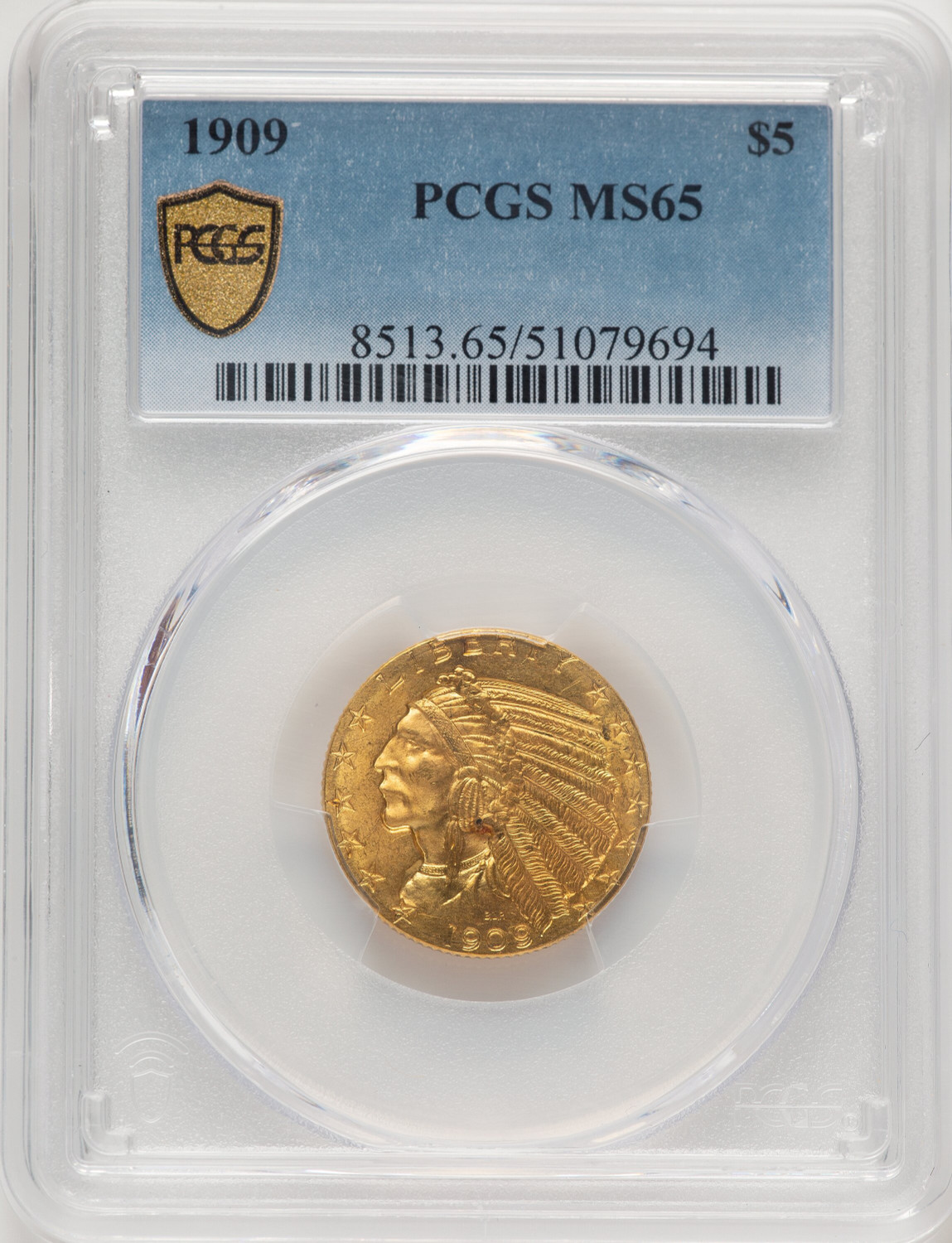 1909 $5 Indian Half Eagle PCGS MS65 (778254006)