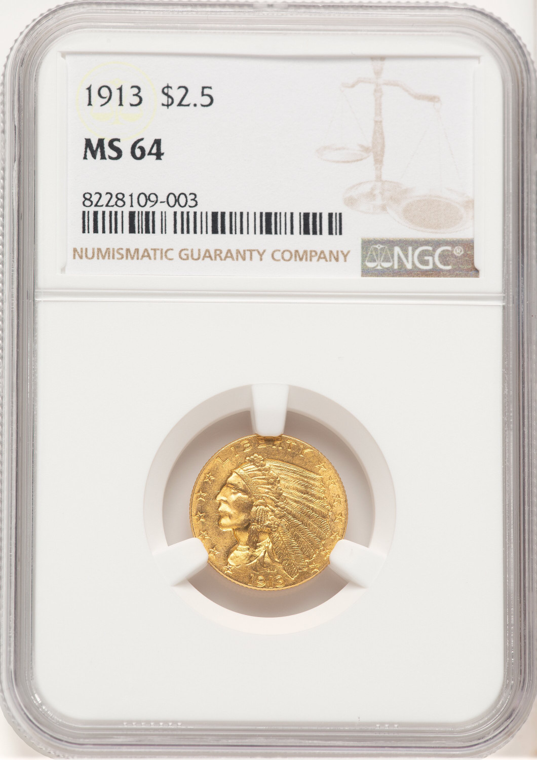 1913 $2.50 Indian Quarter Eagle NGC MS64 (507444020)