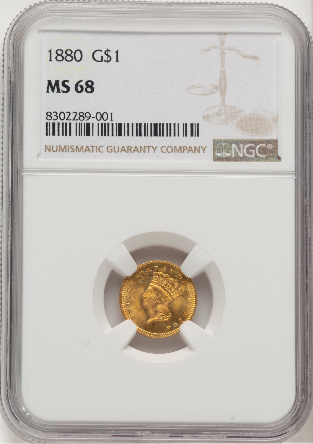 1880 G$1 Gold Dollar NGC MS68 (507450001)
