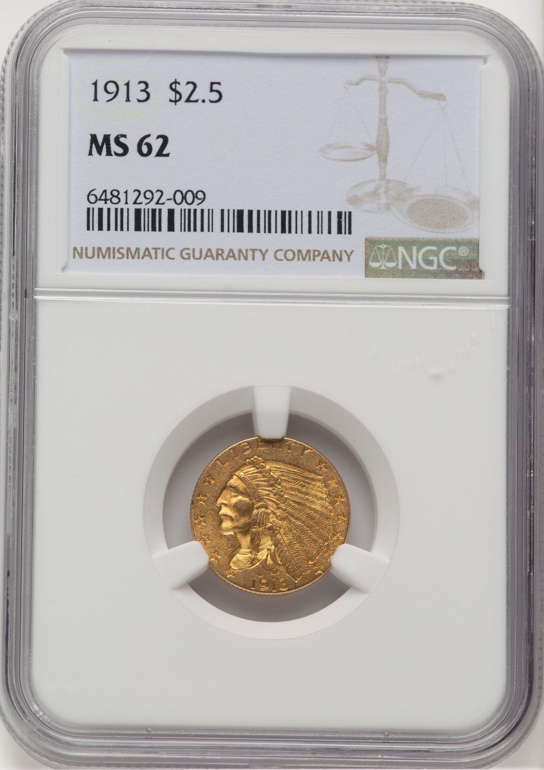 1913 $2.50 Indian Quarter Eagle NGC MS62 (760030047)