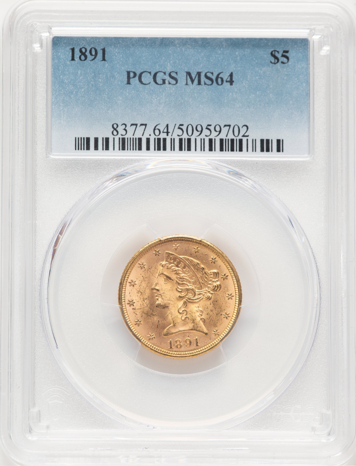 1891 $5 Liberty Half Eagle PCGS MS64