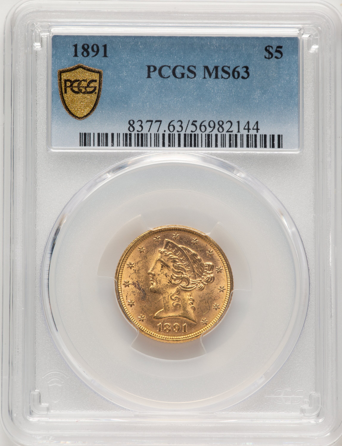 1891 $5 Liberty Half Eagle PCGS MS63