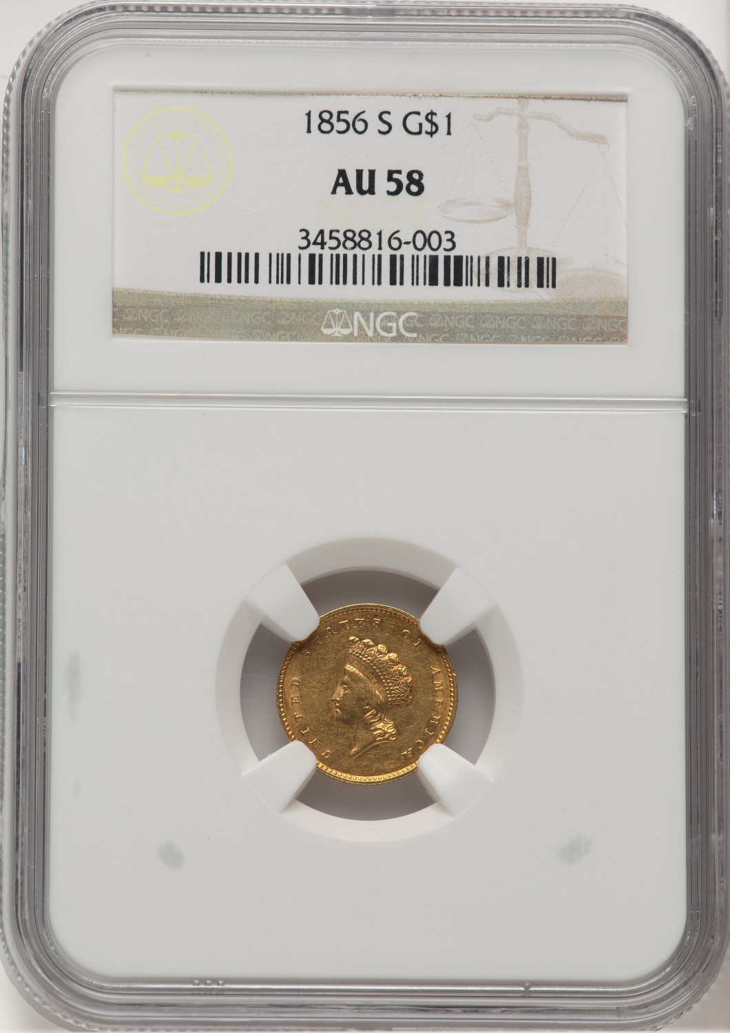 1856-S G$1 Type 2 Gold Dollar NGC AU58 (778256033)