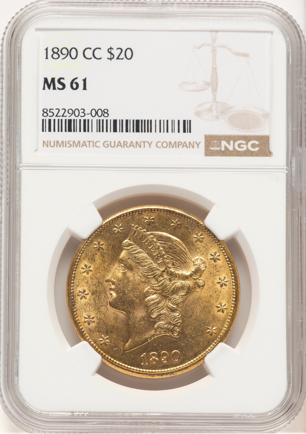 1890-CC $20 Liberty Double Eagle NGC MS61 (769241003)